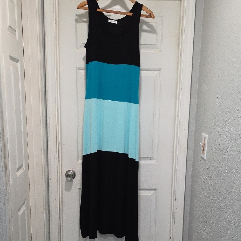 Calvin Klein Black and Blue Colorblock Maxi Dress